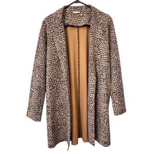 Mystree Coatigan Size Large Leopard Print Open Front Duster Cardigan Tan Black